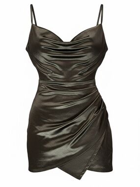 Almost Famous Satin Black Cowl Neck Mini Dress Romper